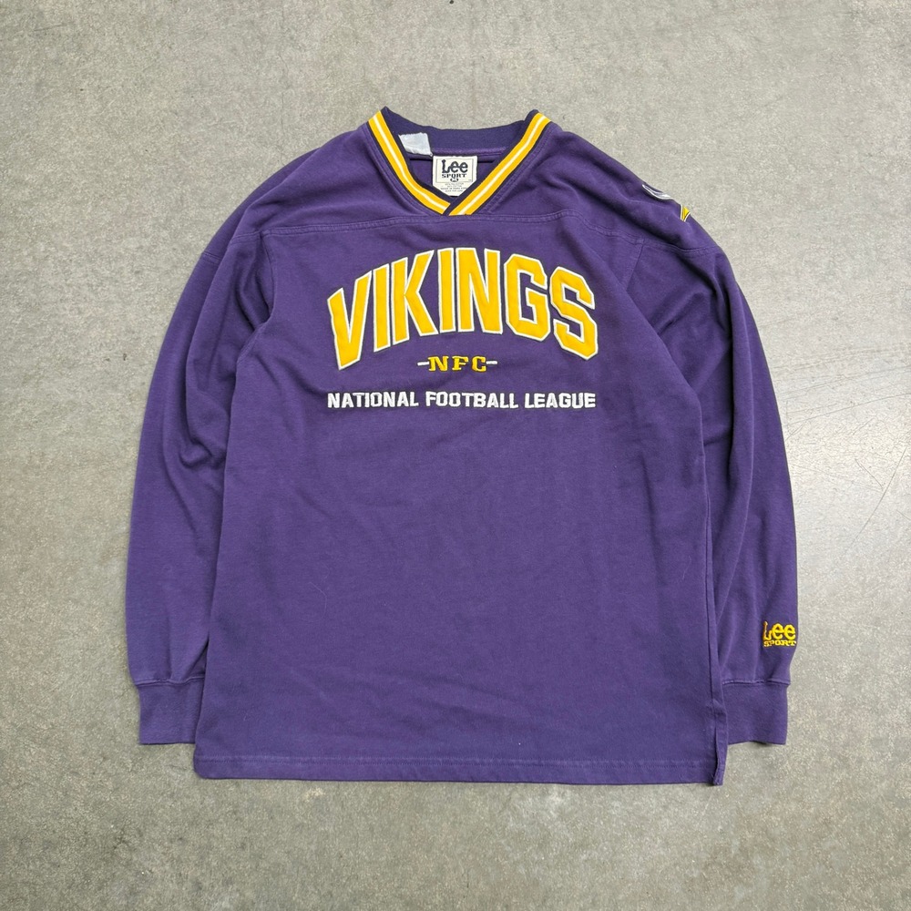 Vintage Lee Sport Minnesota Vikings NFL Long Sleeve Jersey Shirt Purple Mens M